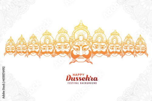 Happy dussehra celebration angry ravan with ten heads sketch design