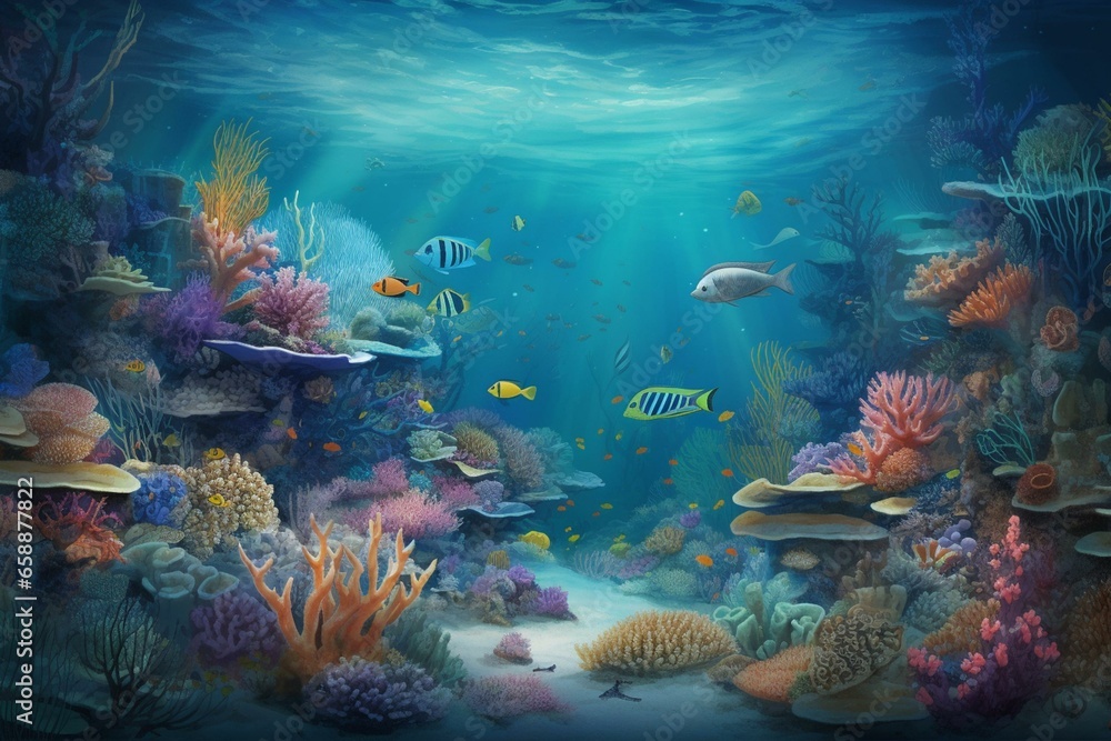 Wallpaper image with an oceanic theme showcasing the underwater world. Proportions are 3:2. Generative AI