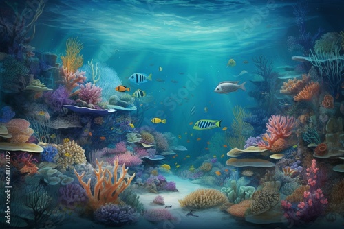 Wallpaper image with an oceanic theme showcasing the underwater world. Proportions are 3 2. Generative AI