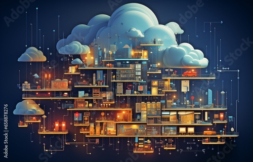 Abstract idea of big data cloud storage.