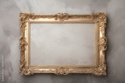 A vintage ornate frame with gilded edges, showcasing the delicate artistry of a bygone era against a pristine background. generative AI