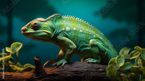 Beautiful color of panther chameleon, colorful lizard, chameleon closeup with isolated background photo