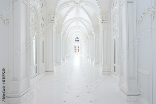 Indoor hallway in white. Generative AI