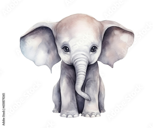 Watercolor illustration of a baby elephant isolated on transparent background