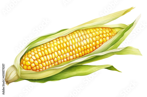 Watercolor illustration of corn isolated on transparent background