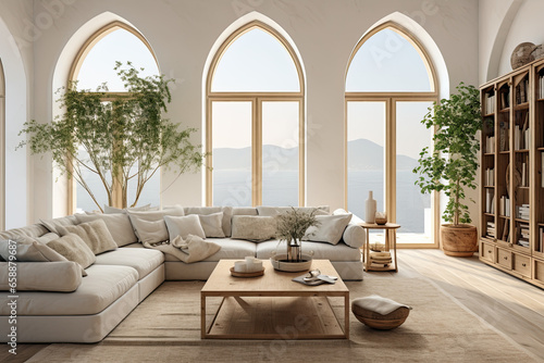Mediterranean luxury living room.  Generative AI