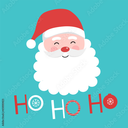 Cute Santa clause with ho ho ho typography in flat design.