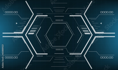 HUD sci-fi interface screen view white geometric on blue design virtual reality futuristic technology creative display vector