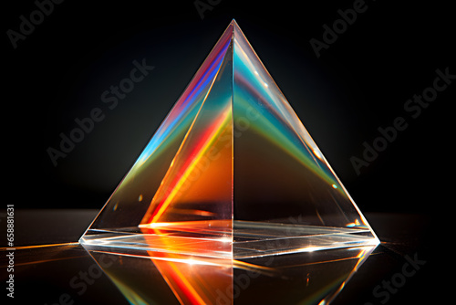 crystal prism pyramid with refracted light spectrum
