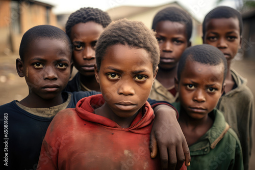 Portrait of african boys looking at camera. Poverty in Africa concept © Kien