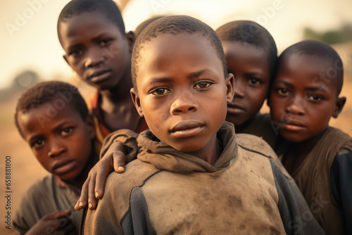 Portrait of african boys looking at camera. Poverty in Africa concept © Kien