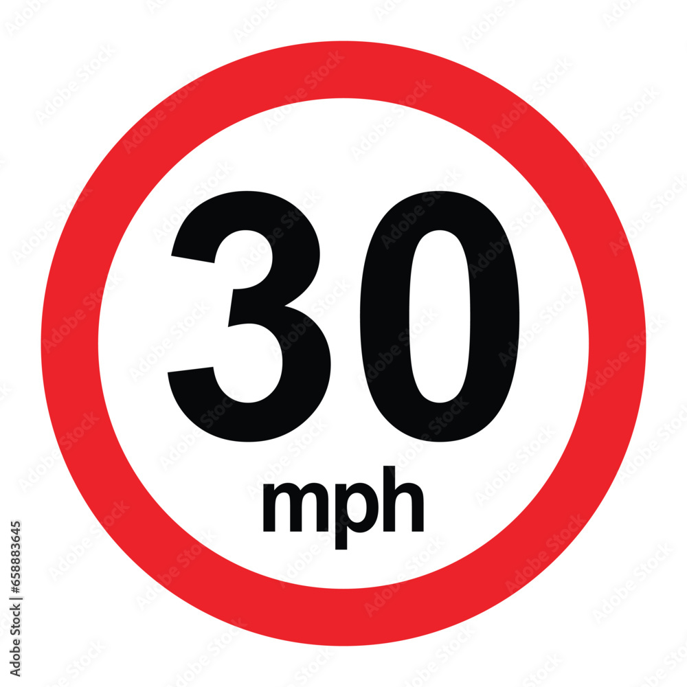 Driving speed limit 30 mph sign. printable traffic signs and symbols.