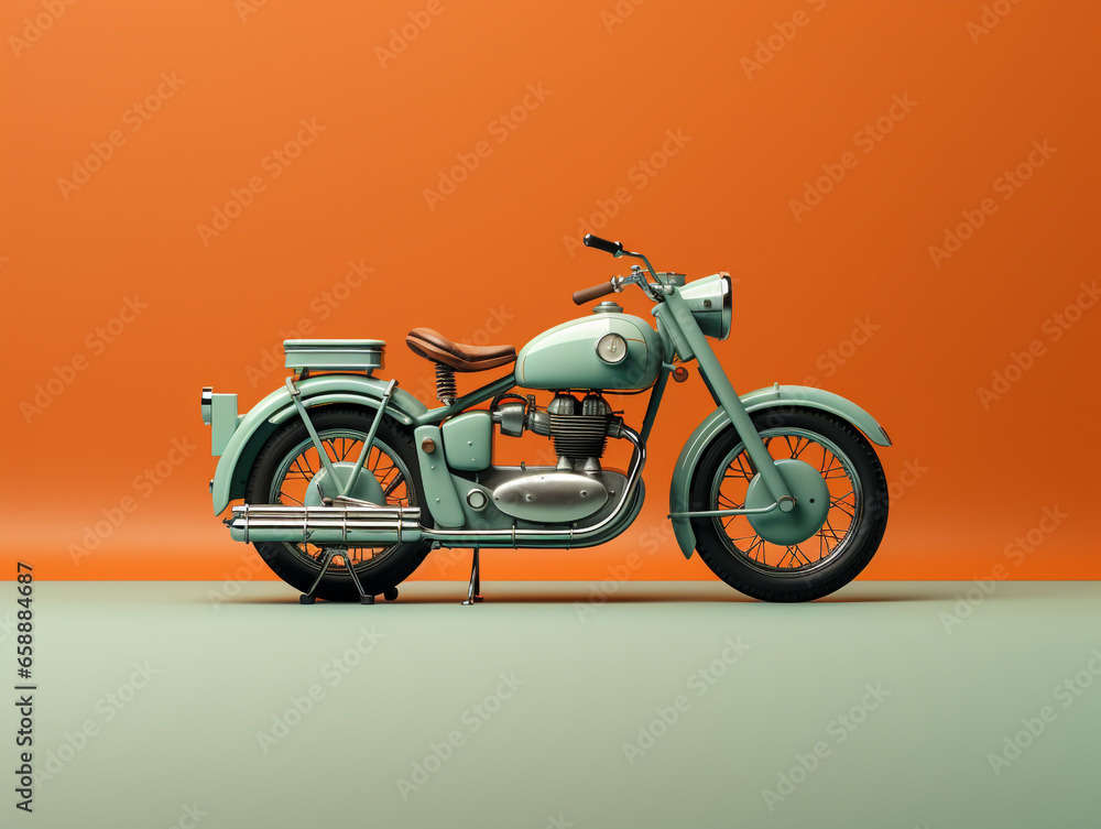 Fototapeta premium A classic motorcycle model isolated on solid background. Miniature size. 