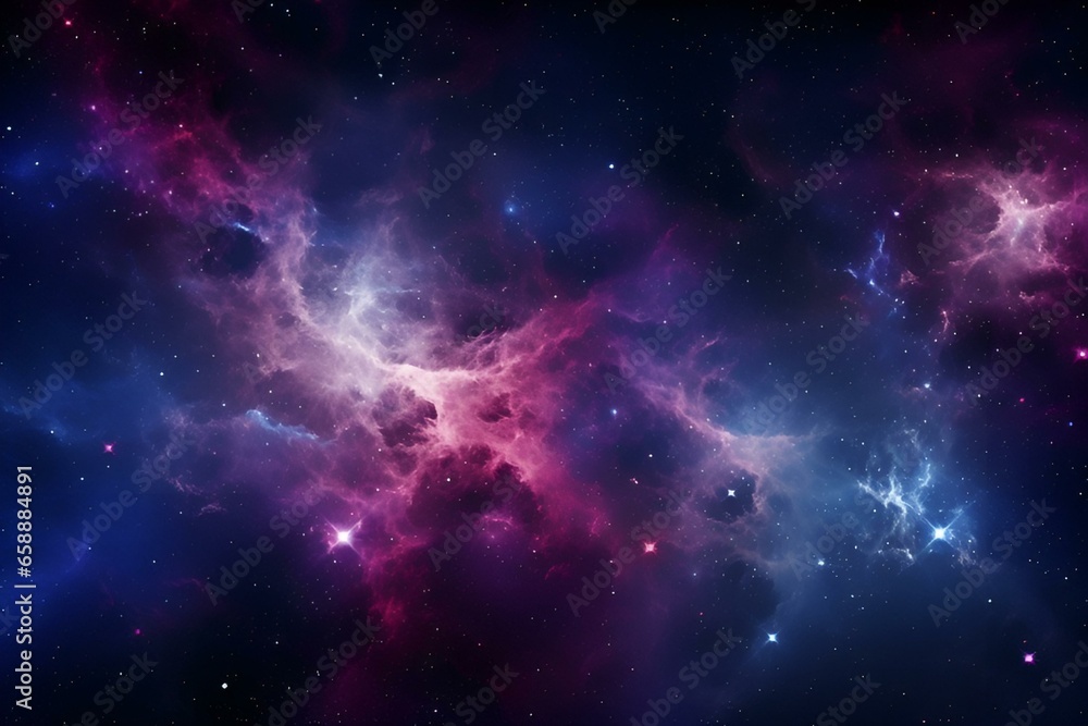 Space background with realistic nebula and shining stars. Colorful cosmos with stardust and milky way. Magic color galaxy AI Generative 