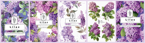 Set of Elegant Lilac, Realistic Vector Illustrations of Flowers, Leaves, and Plants for Backgrounds, Patterns, and Wedding Invitations.
