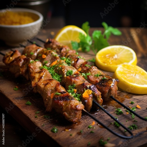 Food photography of Satay in Plank