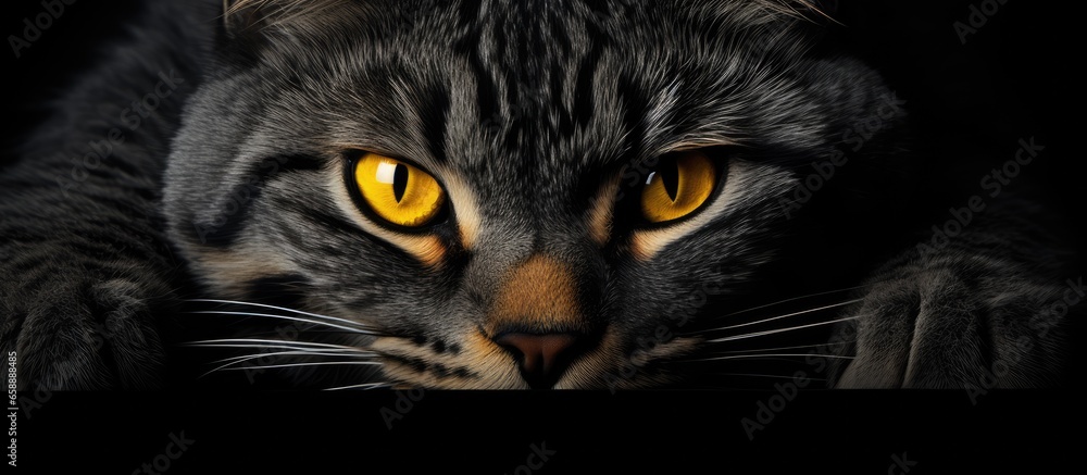 Yellow eyed cat with a serious demeanor With copyspace for text