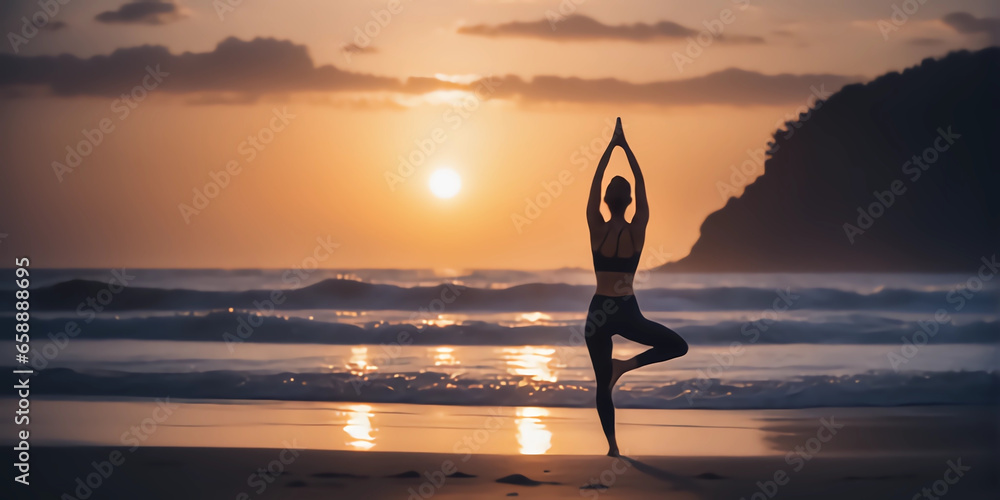 Yoga by the sea at sunset 
