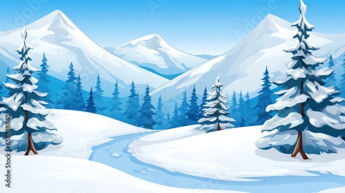 a snowy landscape with trees and mountains © sam