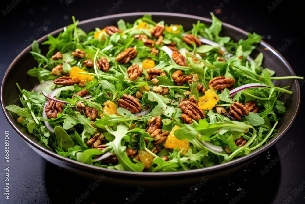 a salad with pecans and oranges in a bowl a salad with pecans and oranges in a bowl