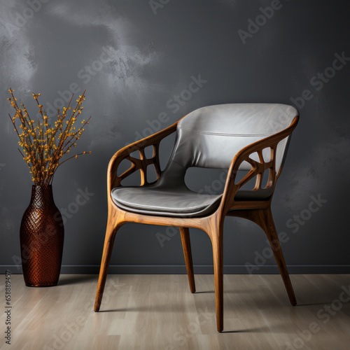 Gray modern chair on gray background,Ai generative