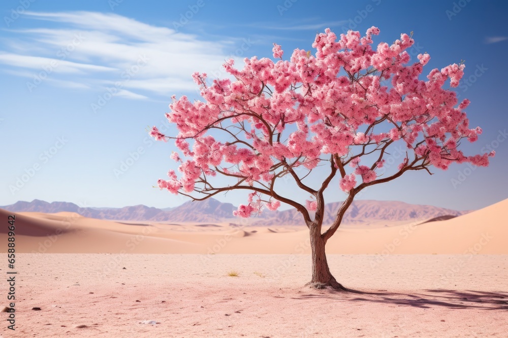 a tree with pink flowers in a desert a tree with pink flowers in a desert