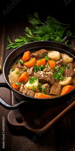 a pot of stew with meat and vegetables