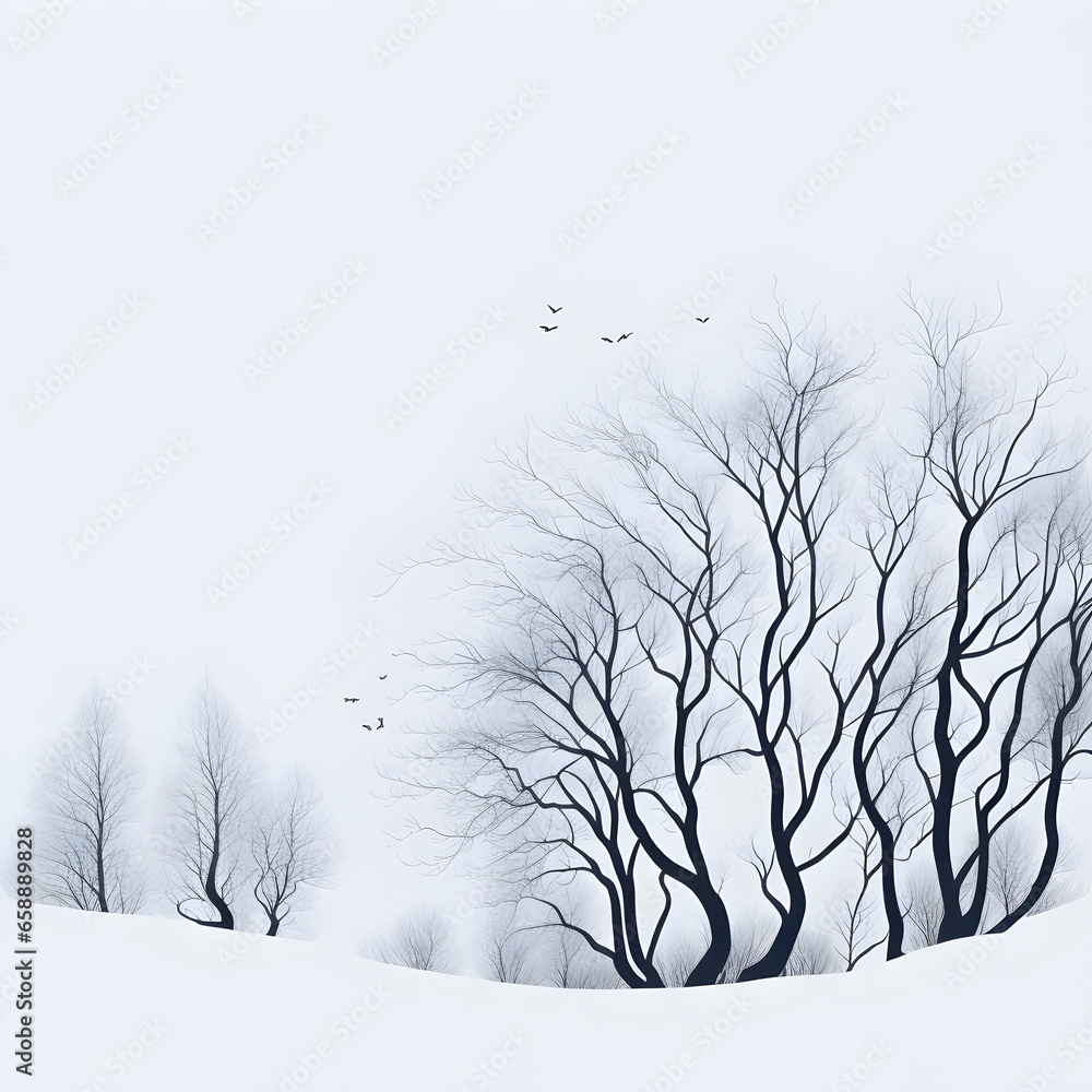 Generative KI Silhouette winterliche Landschaft mit Bäumen