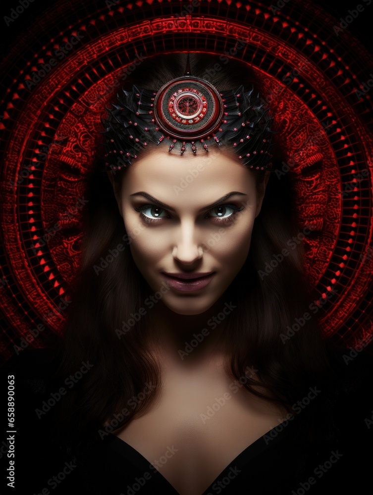 a woman with a red and black headband a woman with a red and black headband