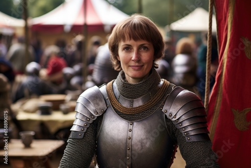 a woman in armor smiling