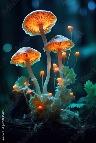 a group of mushrooms growing in a plant