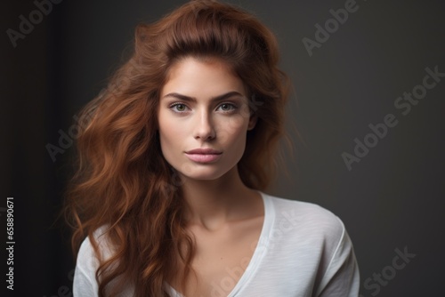 a woman with long red hair