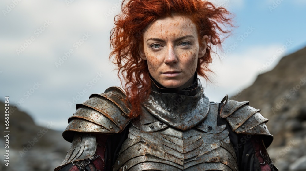 a woman in armor with freckles a woman in armor with freckles