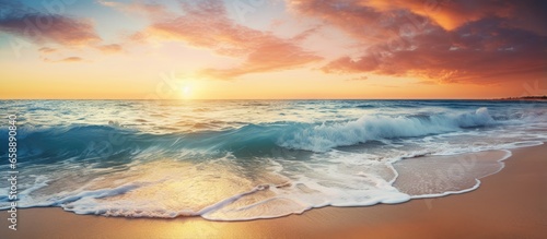 Gorgeous sunset over serene beach breathtaking summer landscape With copyspace for text