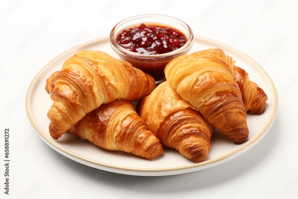 Croissant with jam on the plate isolated on white background generative ai