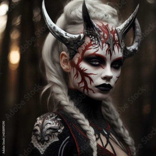 a woman with horns on her face