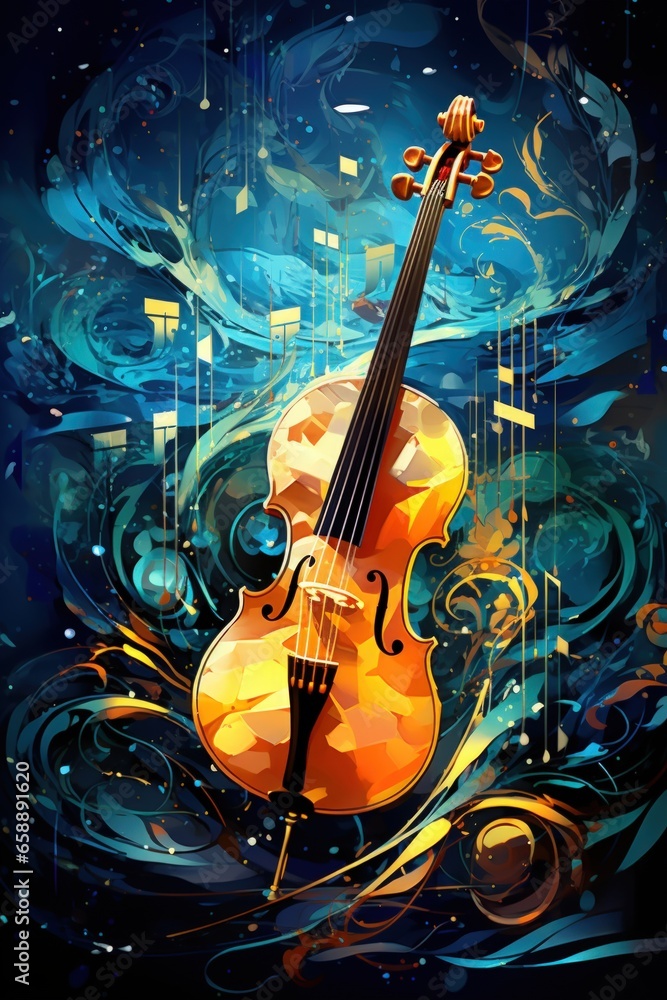 a violin with a colorful background