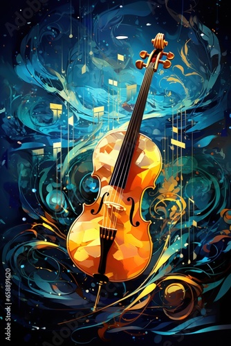a violin with a colorful background