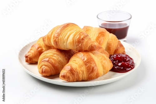 Croissant with jam on the plate isolated on white background generative ai