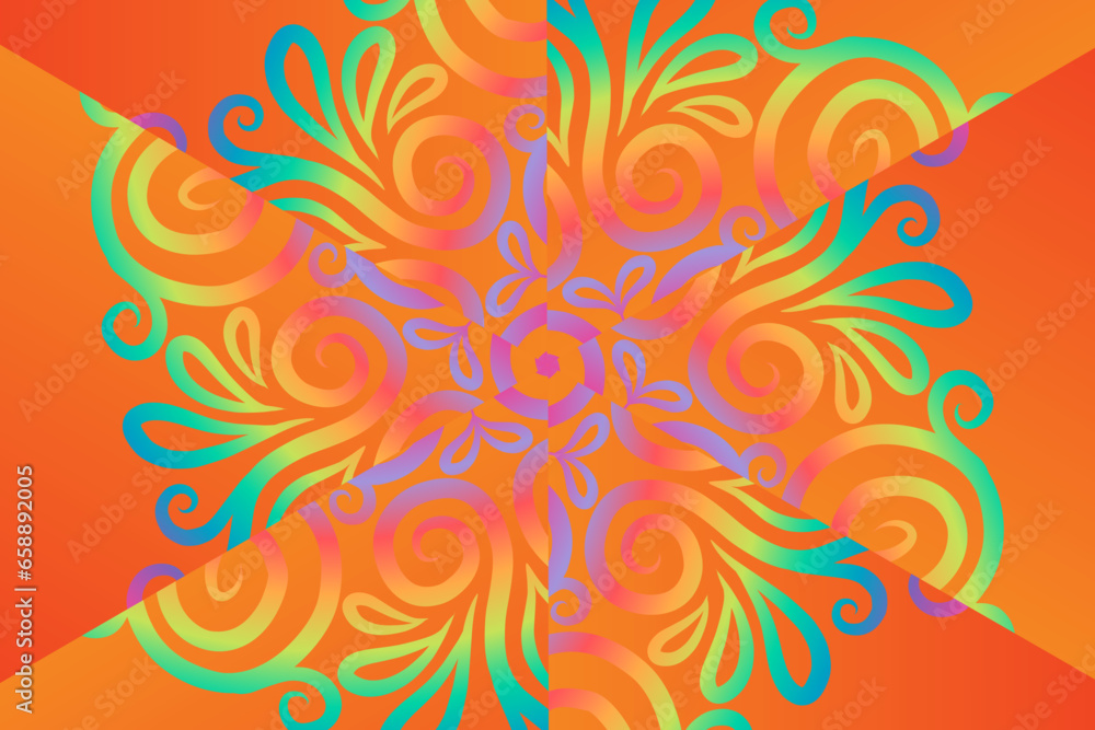 Fototapeta premium Beautiful colourful caleidoscope gradient batik ethnic dayak flowers line art pattern