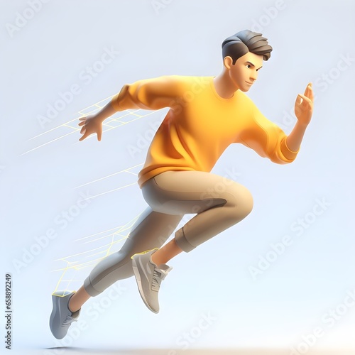 a man in a yellow shirt is running, running pose, 3d character, 3 d character, 3 d render character art 8 k, 3 d character render, 3 d character art, dynamic pose realistic, dynamic moving pose, dynam