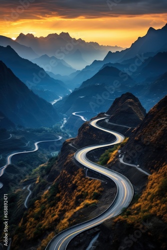 a winding road in mountains