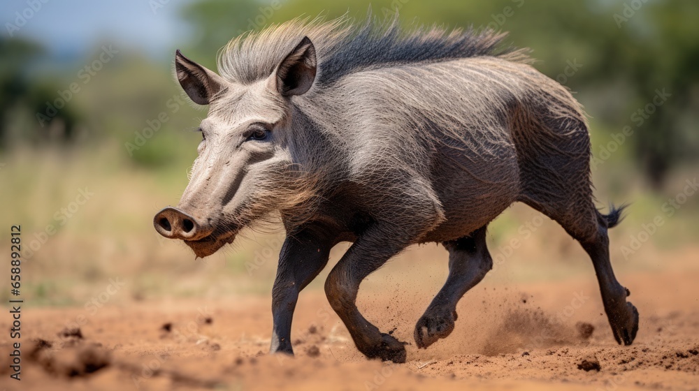 Fototapeta premium a wild boar running on dirt