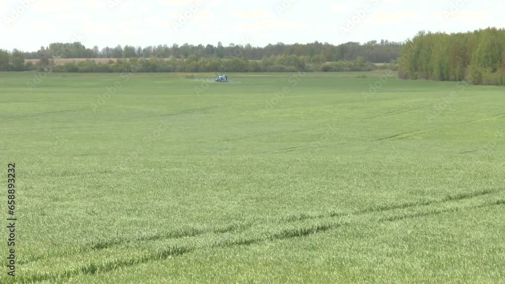 A tractor, farm machinery sprays insecticide a green corn wheat field with growth supplements and will destroy plant diseases. Agriculture. Tractor spraying insecticide on cultivated land field
A tractor, farm machinery sprays insecticide a green corn wheat field with growth supplements and will destroy plant diseases. Agriculture. Tractor spraying insecticide on cultivated land field