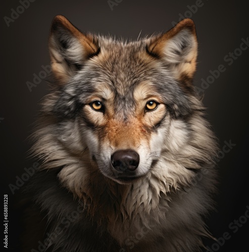 A studio portrait of a wolf.