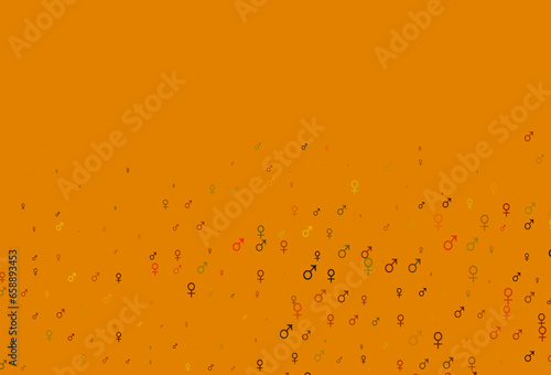 Light orange vector template with man, woman symbols.