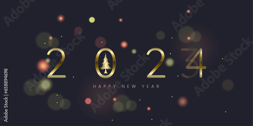 2024 Happy New Year and Merry Christmas With an illustration gold number. and 3Ds text Premium vector design for posters, banners