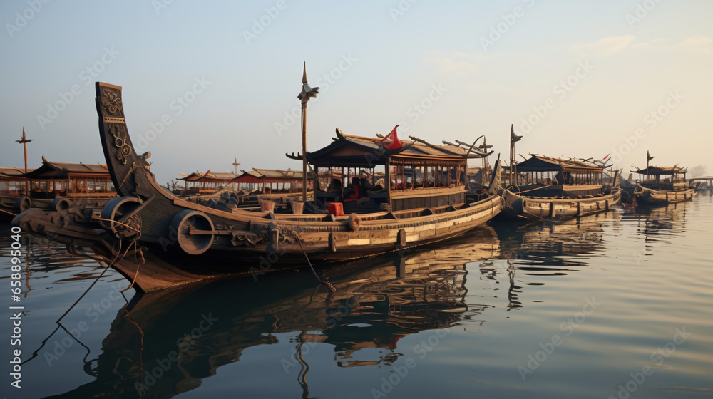 Traditional Chinese wooden recreation boats