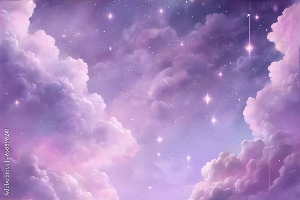 Fantasy sky with sugar cotton purple clouds and stars dreamy background ...