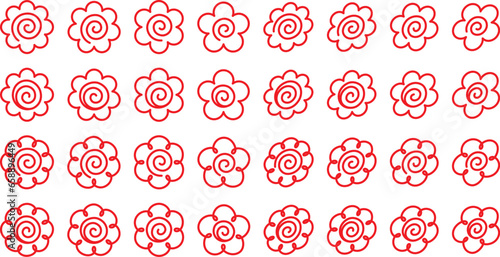 赤い花まるのベクターイラストセット